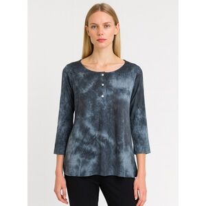 Alembika Tie-Dye Blue 3/4 Sleeve Top Soft Suede/Velvet Feel in Shades of Blue